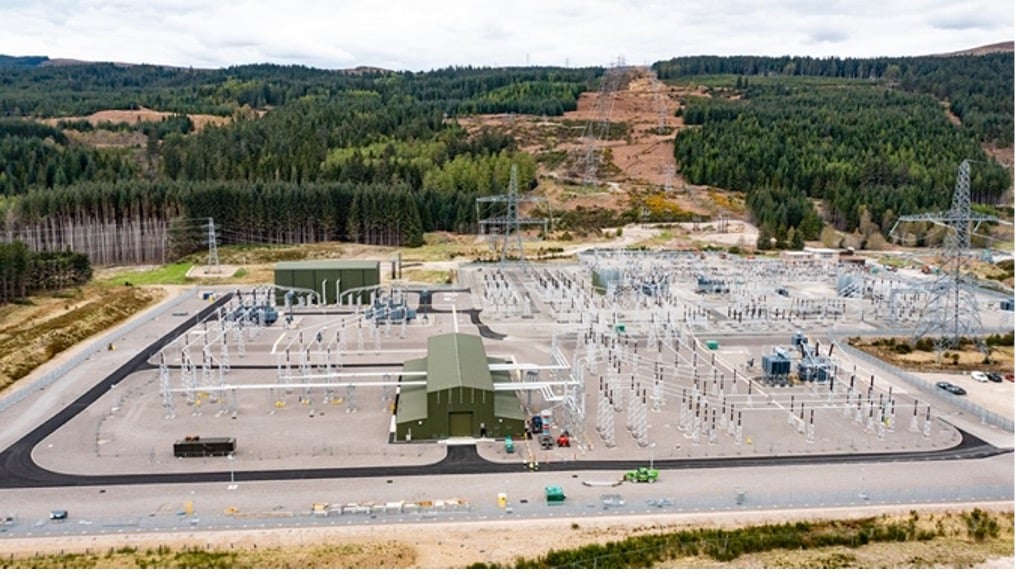 An aerial view of an SSEN Transmission’s Fort Augustus Substation