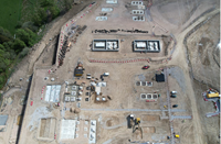 An overhead view of a construction site.
