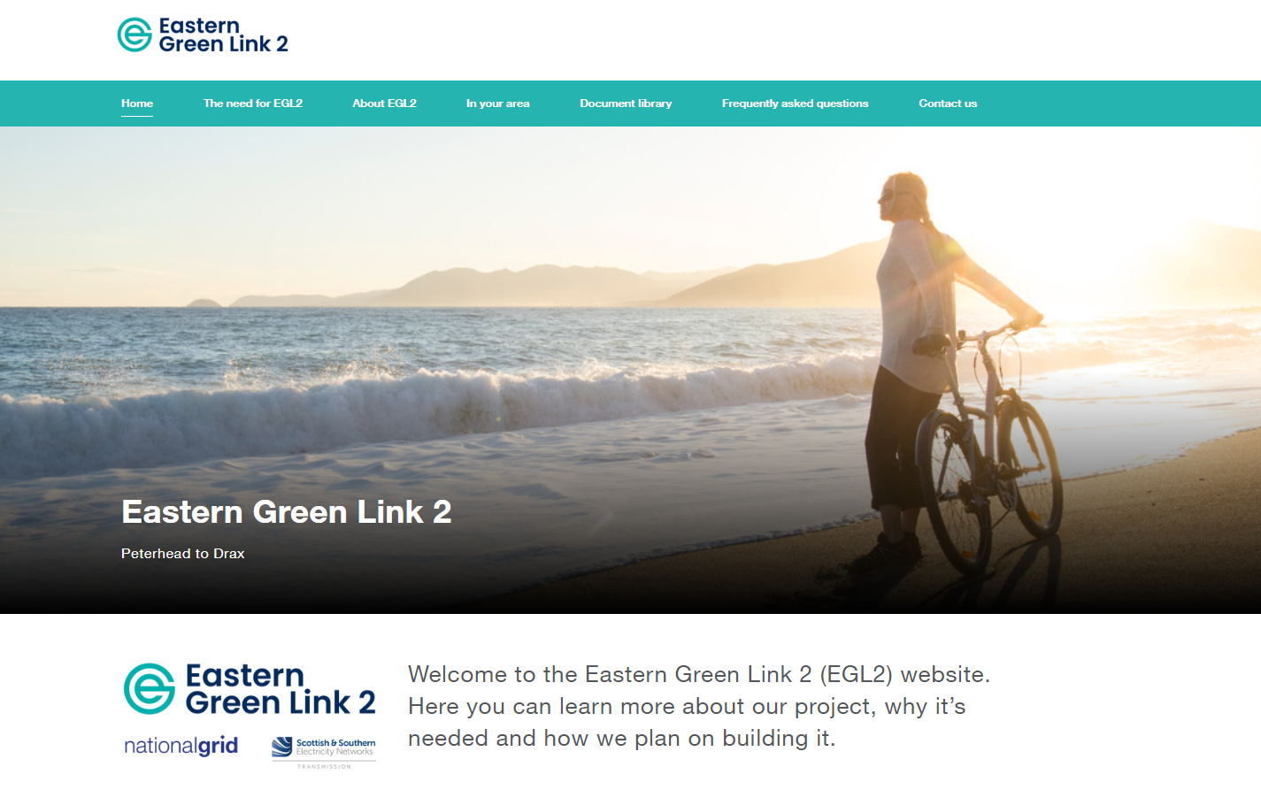 A screenshot of the Eastern Green Link 2 website.