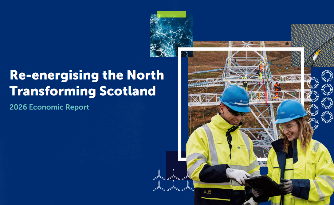 The front cover of the SSEN Transmission 2026 Economic Report: Re-energising the North, Transforming Scotland