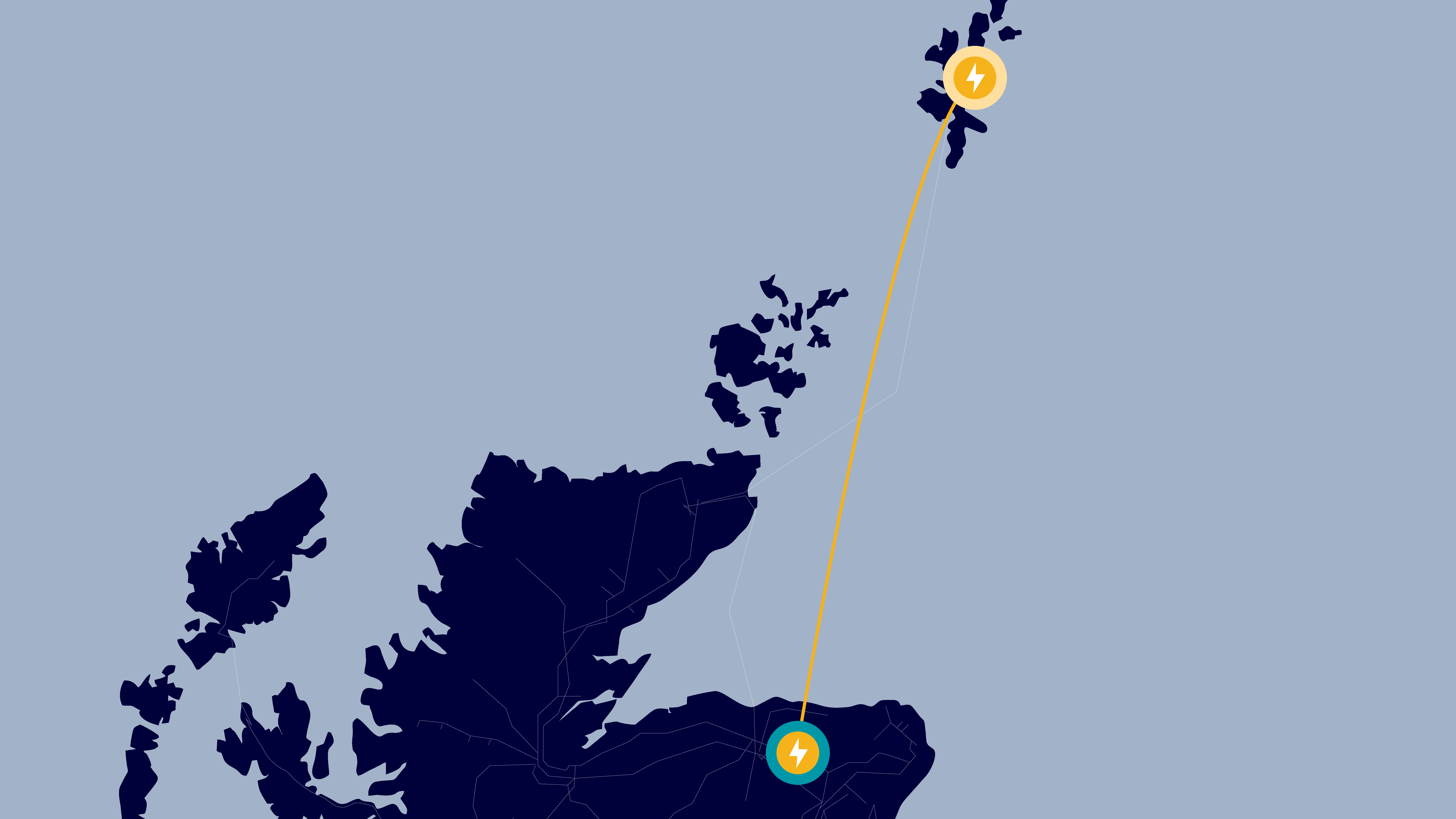 A map of the north of Scotland showing the Shetland HVDC Link 2 project route between Shetland and the north east of Scotland