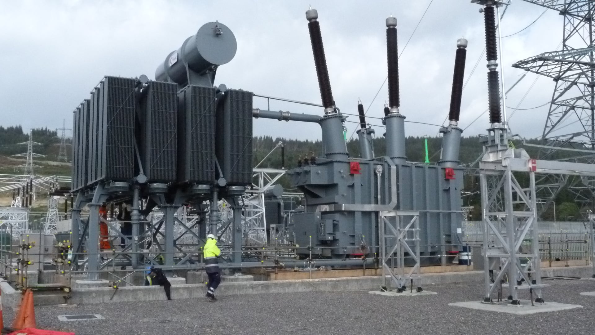 transformer A large section of substation infrastructure.