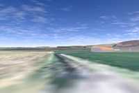 A visualisation of a complex of buildings in a rural area.