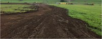 Dirt area through a grass field.