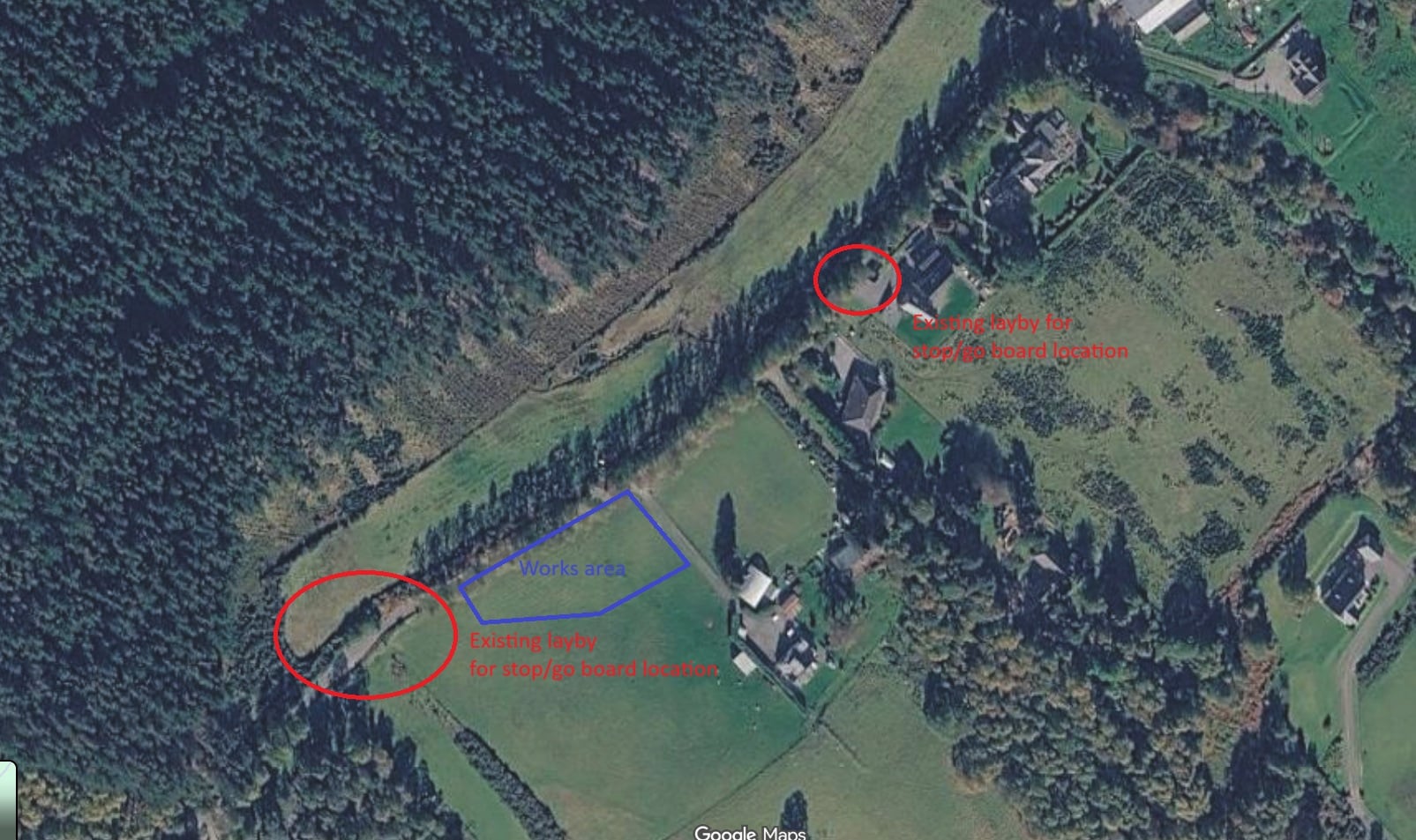 A map showing the works are and stop/go board locations for the access point 8 works.