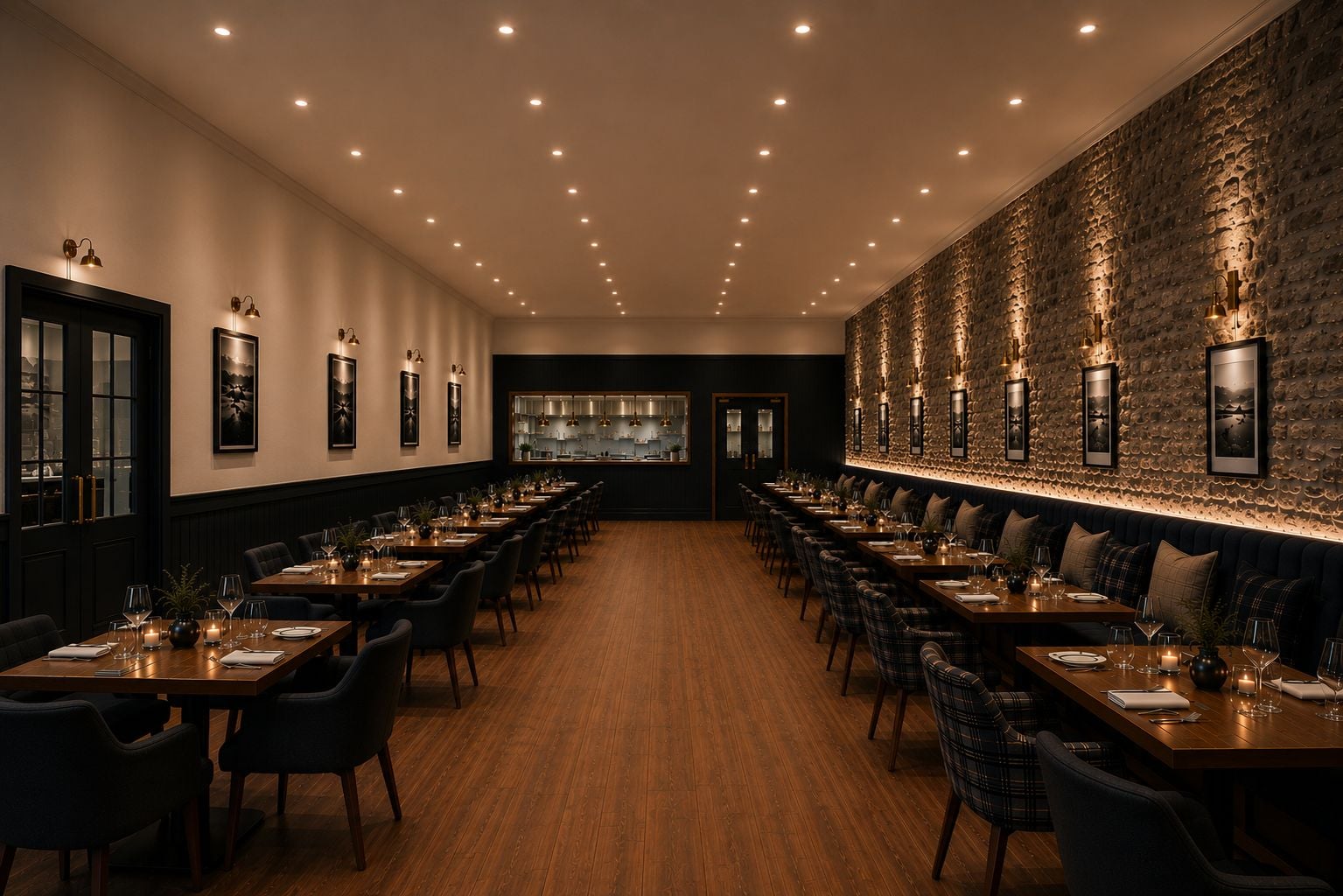 Indicative image of Caledonian Hotel renovations showing a sohisticated restaurant setting