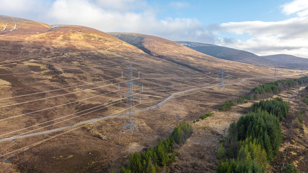 SSEN Transmission overhead power lines in the Scottish countryside