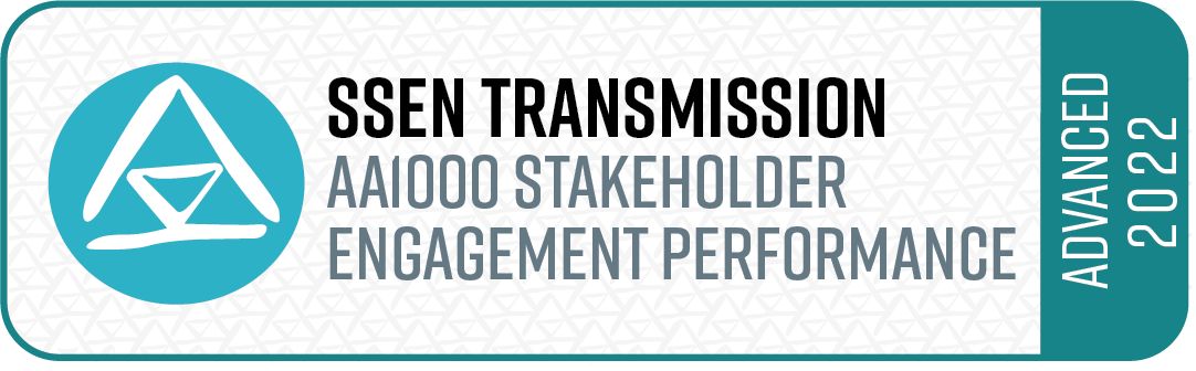 Badge showing SSEN Transmission’s AA1000 Stakeholder Engagement Standard ‘Advanced’ accreditation