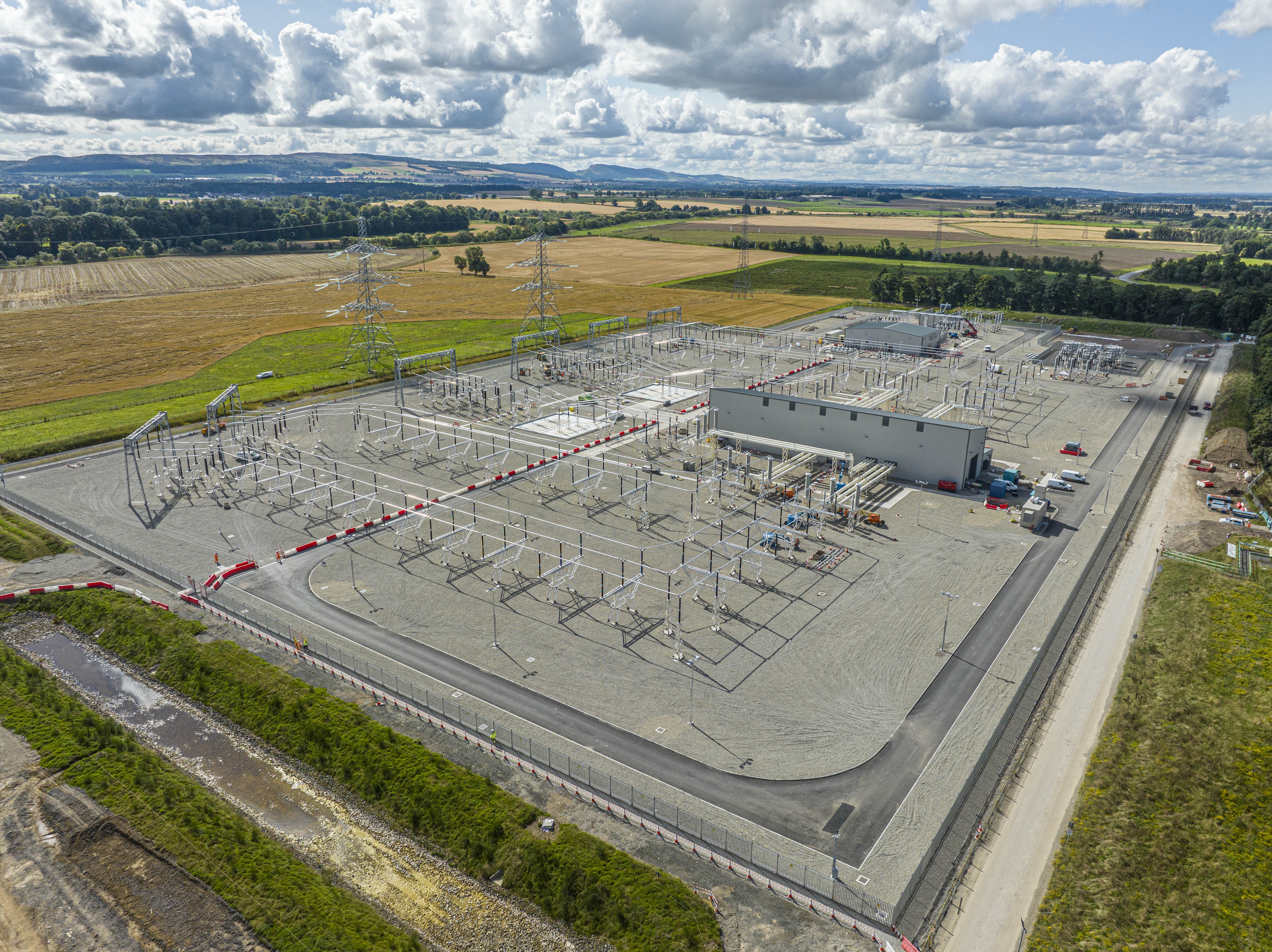 Side aerial view of substation