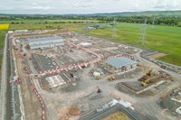 Aerial view of construction site.