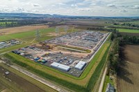 Aerial view of construction site.