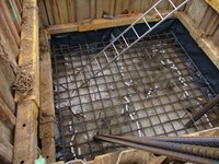 Rebar for concrete being installed.