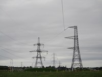 Metal transmission towers.