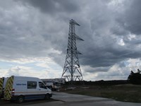 A metal transmission tower.