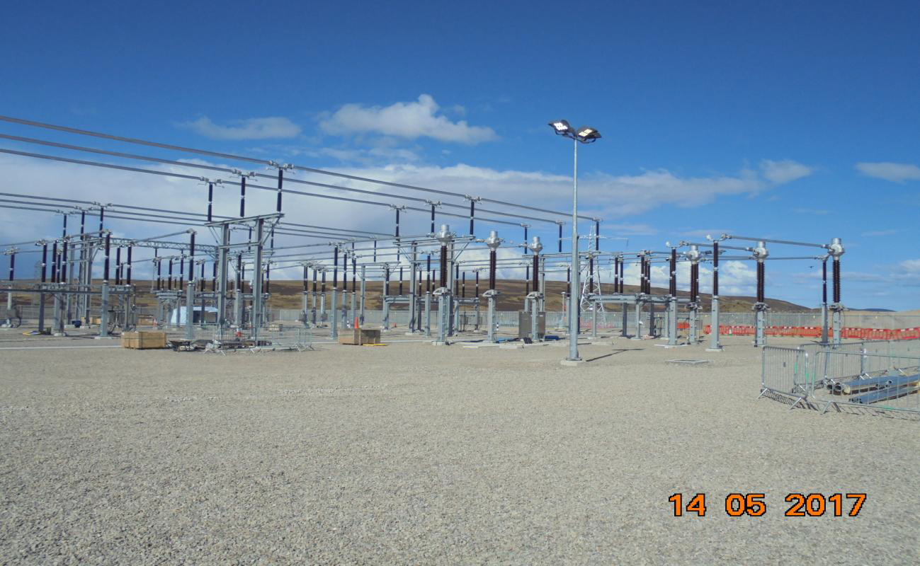 Substation infrastructure on a construction site.