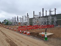 Transmission infrastructure on a substation construction site.