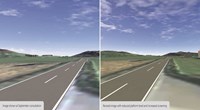 A combination of two images of a simulated road. Text at the bottom indicates the left image is "Image shown at September consultation", and the right as "Revised image with reduced platform level and increased screening.