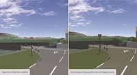 A combination of two images of a simulated junction. Text at the bottom indicates the left image is "Image shown at September consultation", and the right as "Revised image with reduced platform level and increased screening.