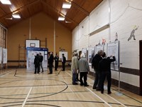 SSEN Transmission employees and members of the public examining project posters.