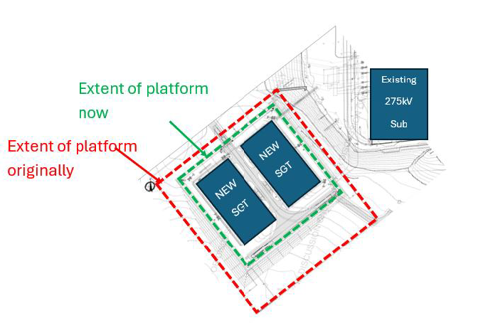 Diagram showing extent of platform originally compared to now.