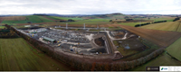 An aerial view of a substation under construction.