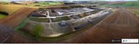 An aerial view of a substation under construction.