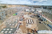 Aerial view of a substation under construction.