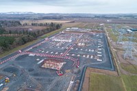 An aerial view of a substation under construction.