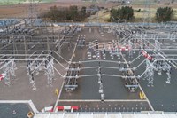 An areal view of a substation under construction.