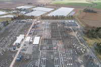 An elevated view of a substation under construction.