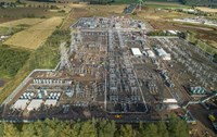 An aerial view of a substation under construction.