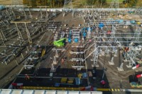 An overhead view of a substation under construction.