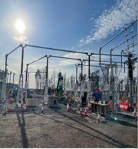 Substation infrastructure installed on a construction site.