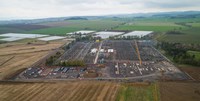 An overhead view of a substation under construction.