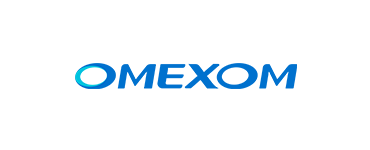 OMEXOM blue logo on white background