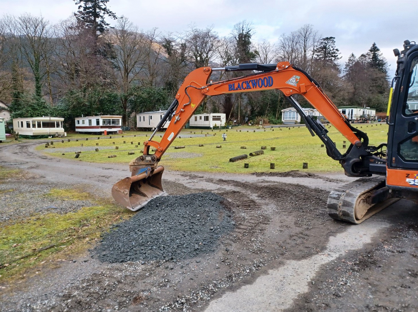 The access road to Glen Loin caravan park was also tidied up using the site's plant machinery and spare materials