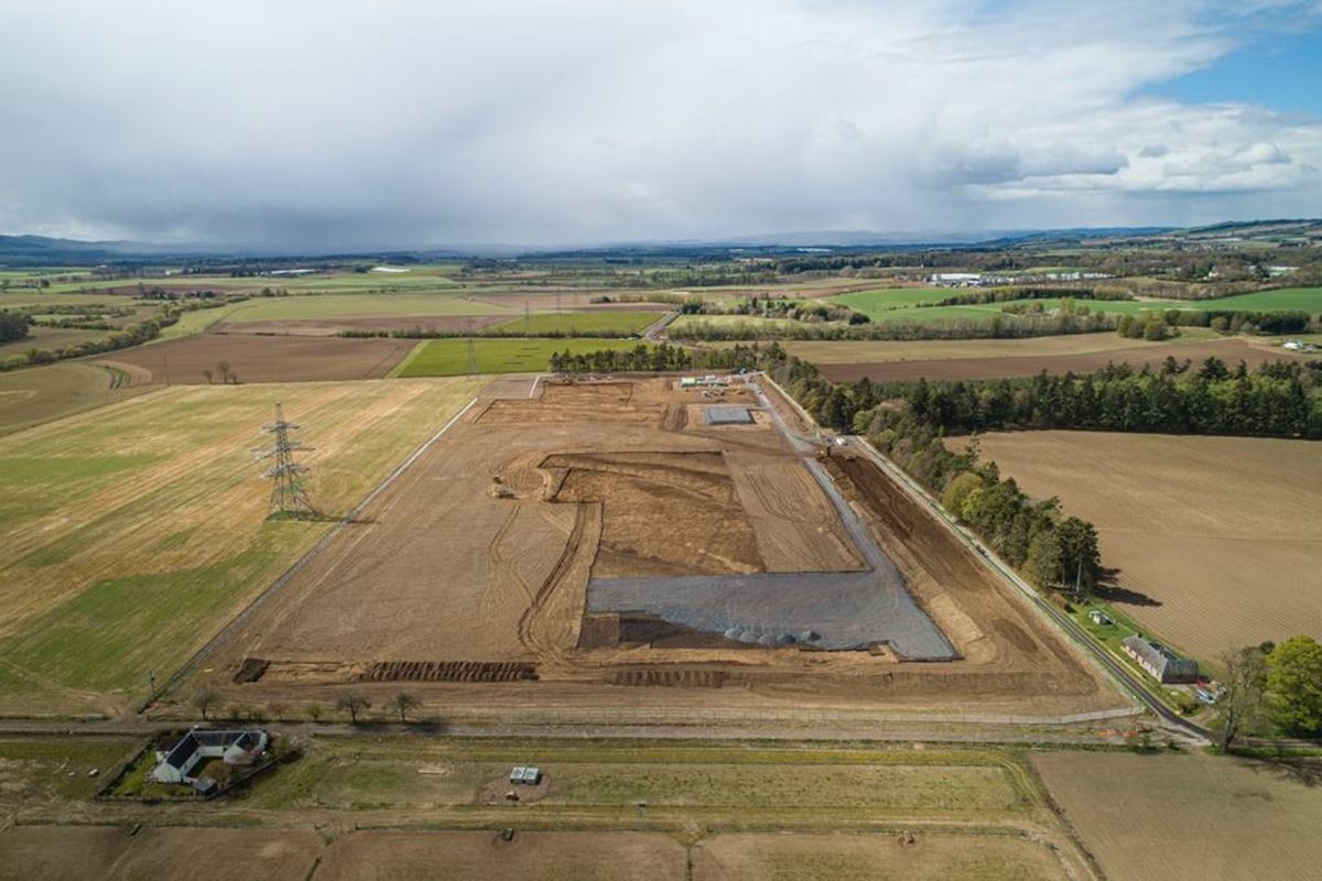 Aerial view of a large construction site