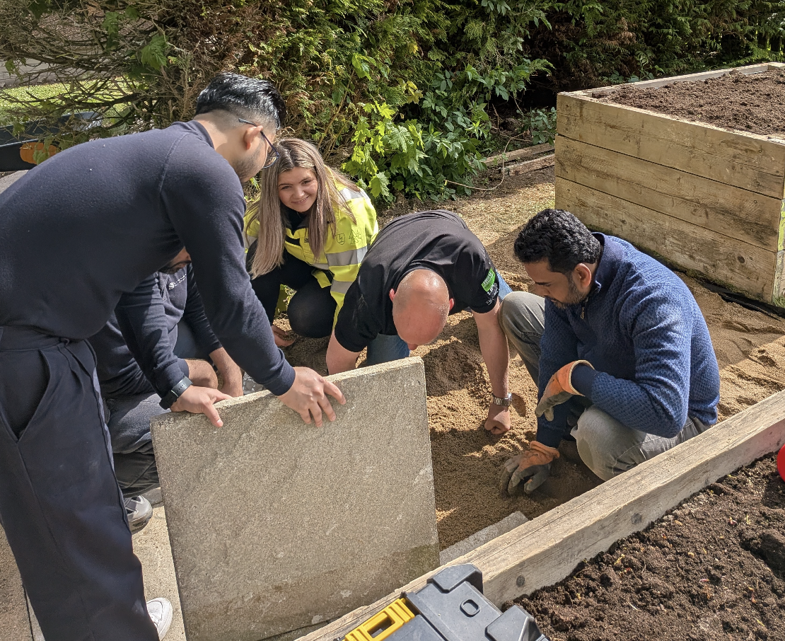 Image of raised planters being worked on by SSEN Transmission colleagues